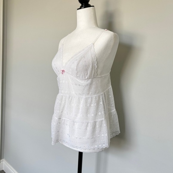 Victoria's Secret Size Medium Lace Cami Lingerie Pajama Top White Pink Bow Bride - Picture 5 of 9
